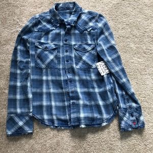 Free People Blue Frayed Flannel size XS